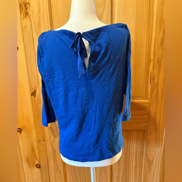 J.Crew Royal Blue 3/4 sleeve cotton eyelet top women’s L - Picture 2 of 9